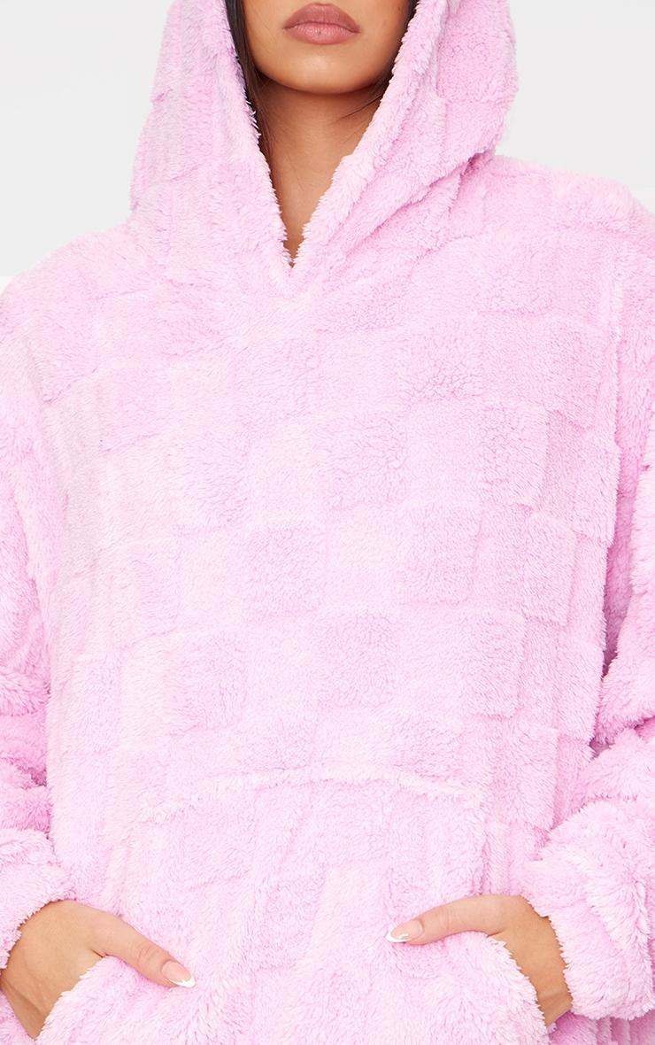 Pink Checkerboard Fleece Hooded Blanket Product Image