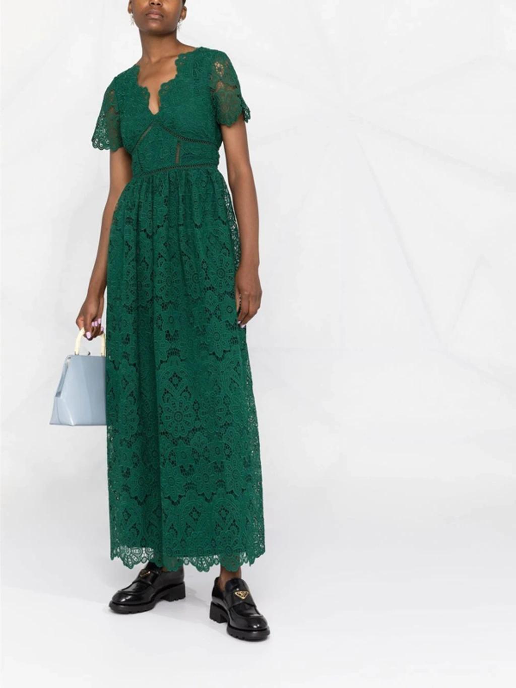 Embroidered V-neck Midi Dress In Verde Product Image