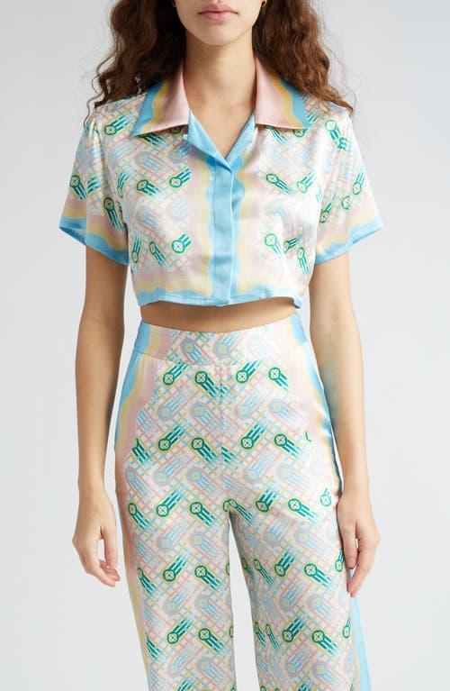 Casablanca Cropped Silk Short Sleeve Shirt in Teal Product Image