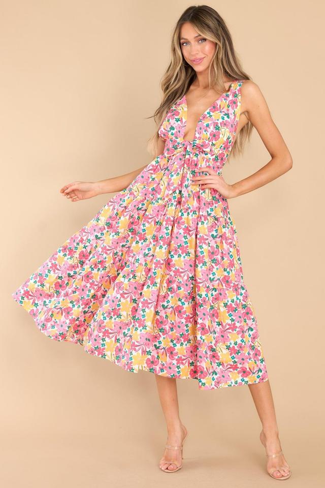 Sweetest Showers Pink Multi Floral Midi Dress Product Image