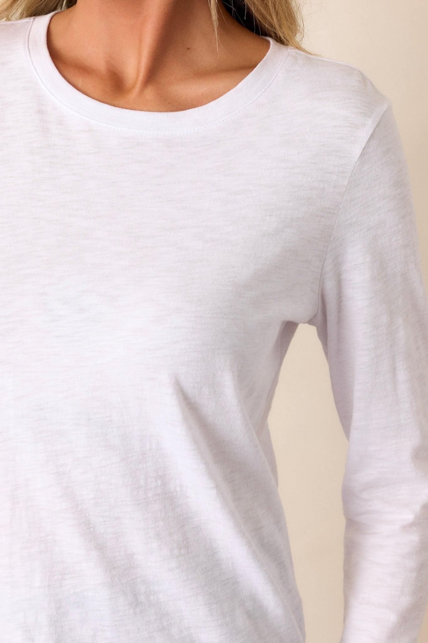 Modern White Slub Long Sleeve Cotton Tee Product Image