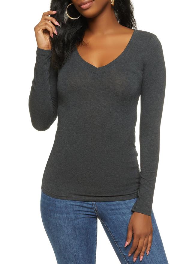 Womens Basic V Neck Long Sleeve Top Product Image