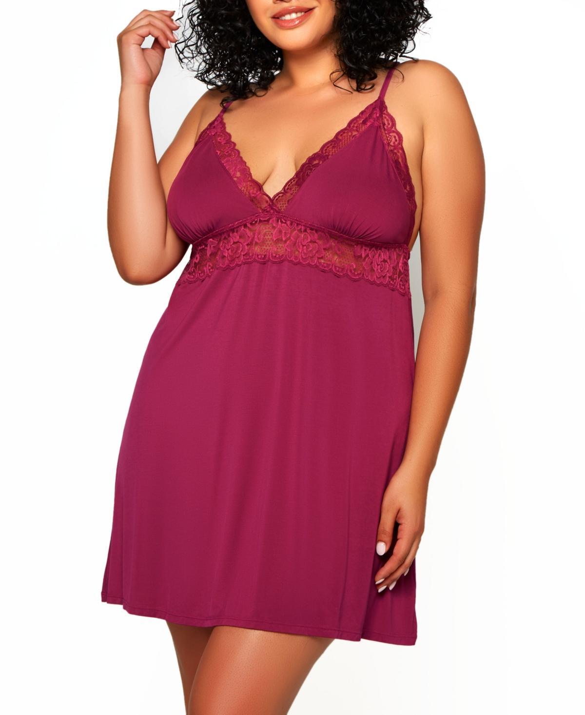 Icollection Women's Jean Plus Size 1 Pc Laced Bodice Soft Cup Chemise Made In Ultra Soft Knit Blend And Has Adjustable Straps, 2X Product Image