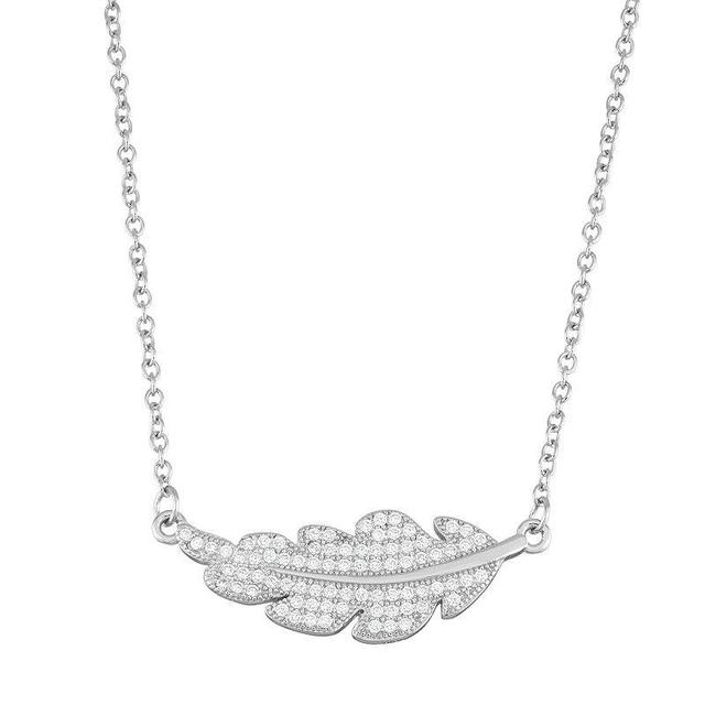 Sterling Silver Cubic Zirconia Leaf Necklace, Womens White Product Image