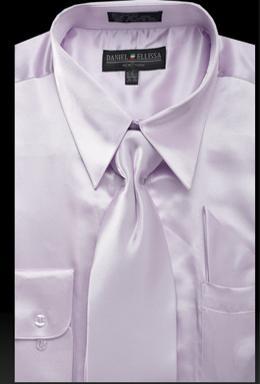 Satin Dress Shirt Regular Fit in Lilac With Tie And Pocket Square Product Image