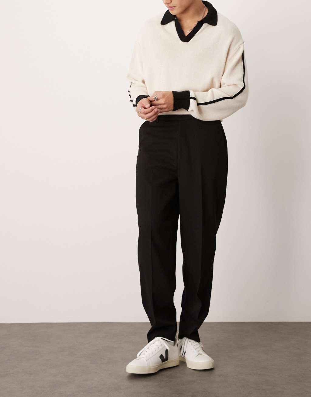 ASOS DESIGN oversized tapered textured dress pants in black Product Image