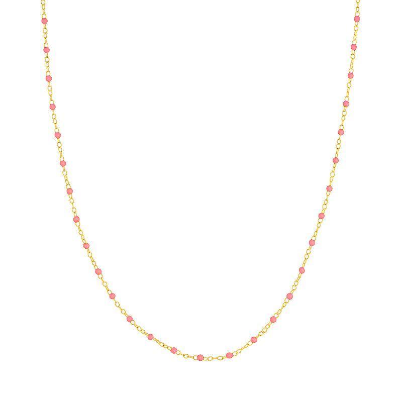 Color Romance 14k Gold Colored Enamel Bead Adjustable Necklace, Womens Pink Product Image