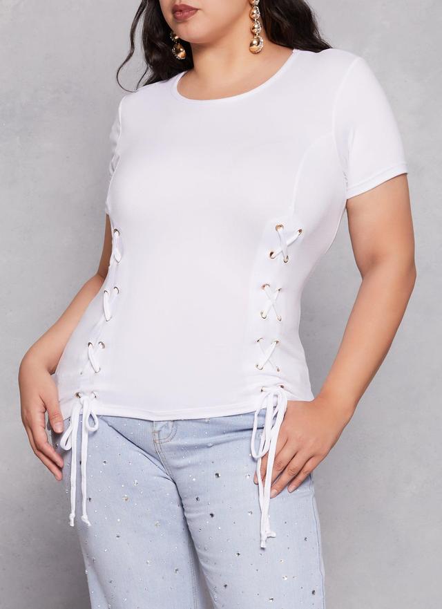 Womens Plus Size Basic Lace Up Detail Short Sleeve Tee Product Image