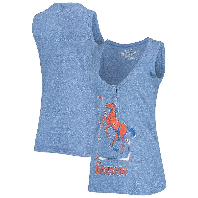 Womens Heathered Royal Boise State Broncos Relaxed Henley Tri-Blend V-Neck Tank Top Product Image