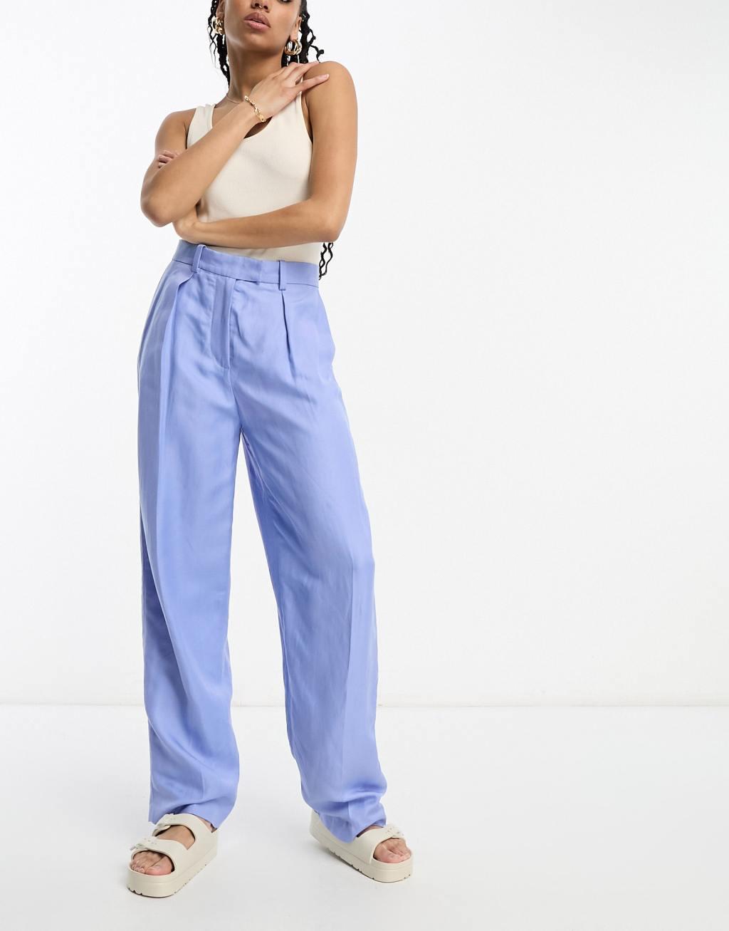 & Other Stories linen-blend tailored pants in blue - part of a set Product Image