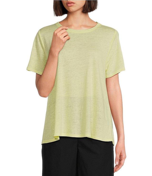 Eileen Fisher Solid Organic Linen Jersey Crew Neck Short Sleeve Tee Shirt Product Image