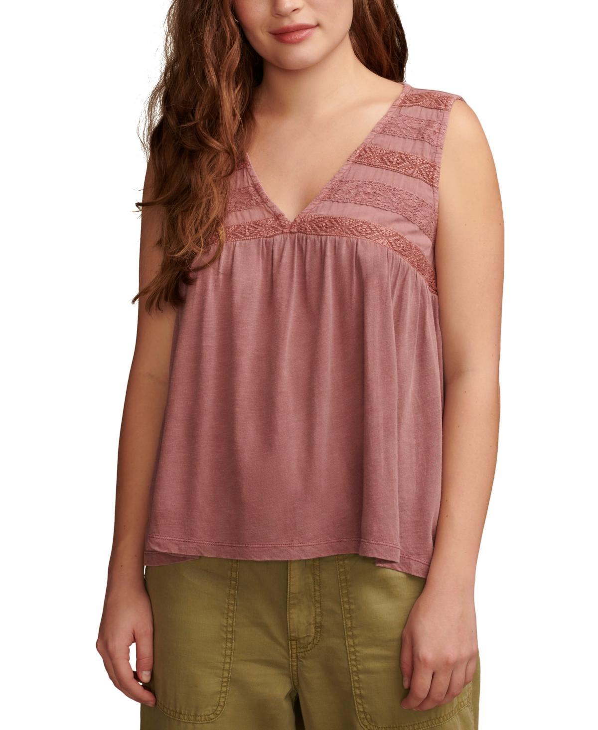 Lucky Brand Womens Lace-Trim Sleeveless Tunic Tank Top Product Image