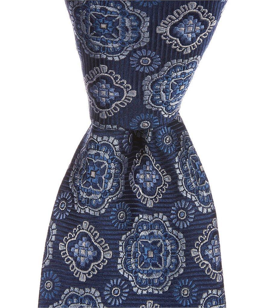 Hickey Freeman Medallion Print 3 1/4#double; Woven Silk Tie Product Image