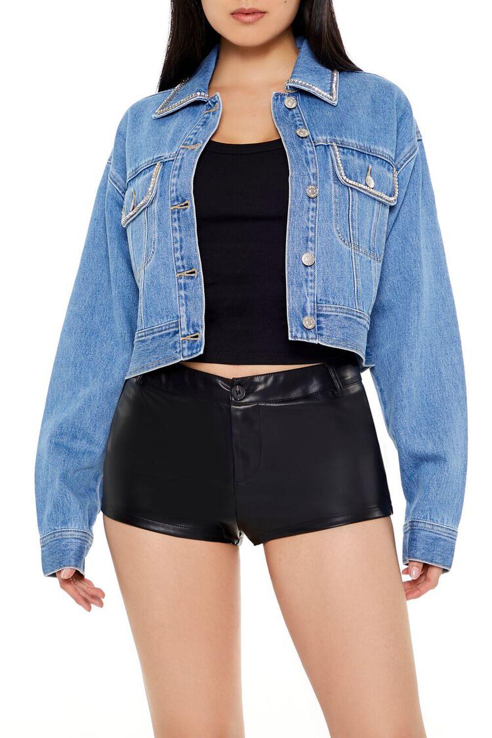 Cropped Rhinestone Denim Jacket | Forever 21 Product Image