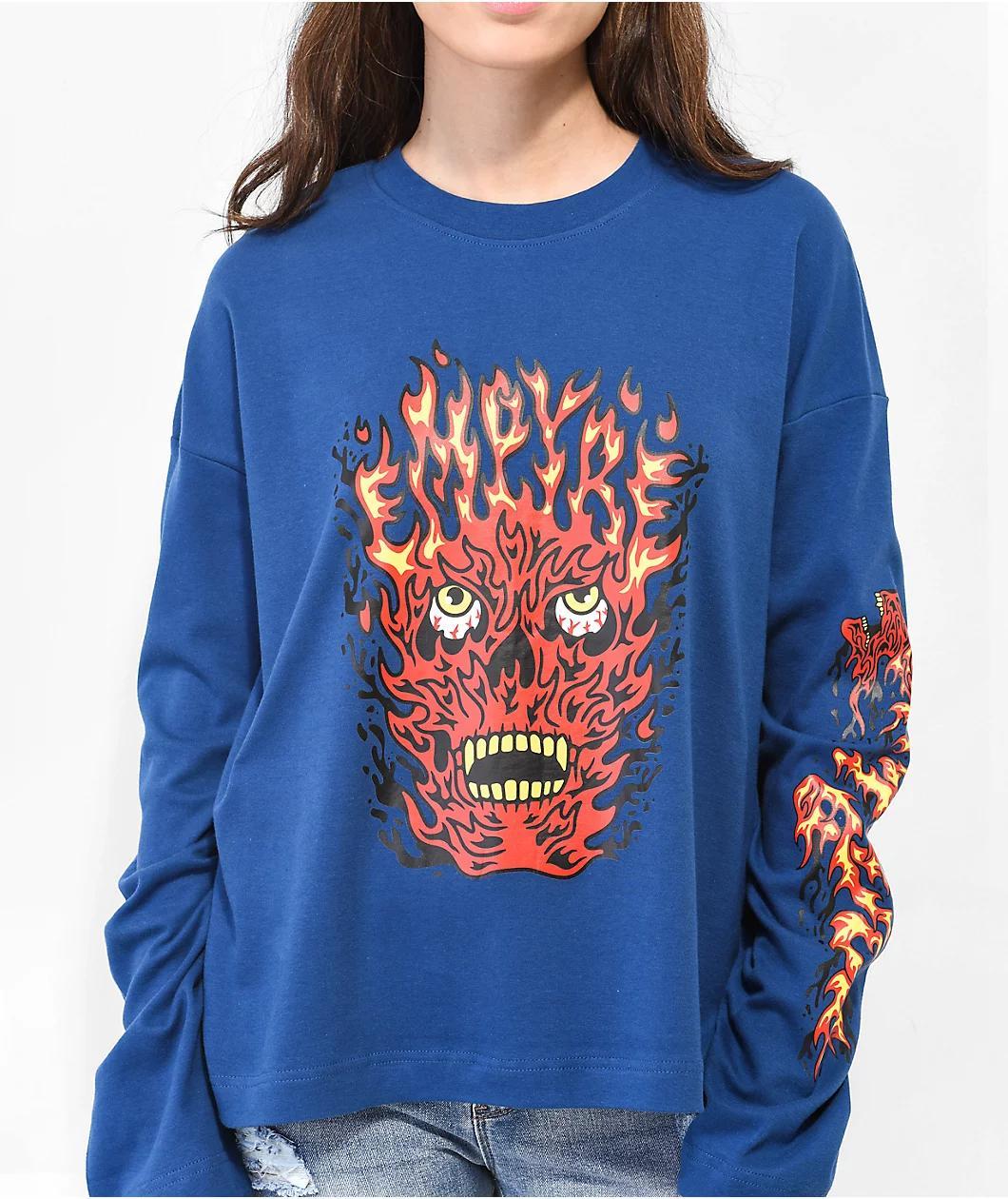 Empyre Reelah Flame Skull Blue Long Sleeve T-Shirt Product Image