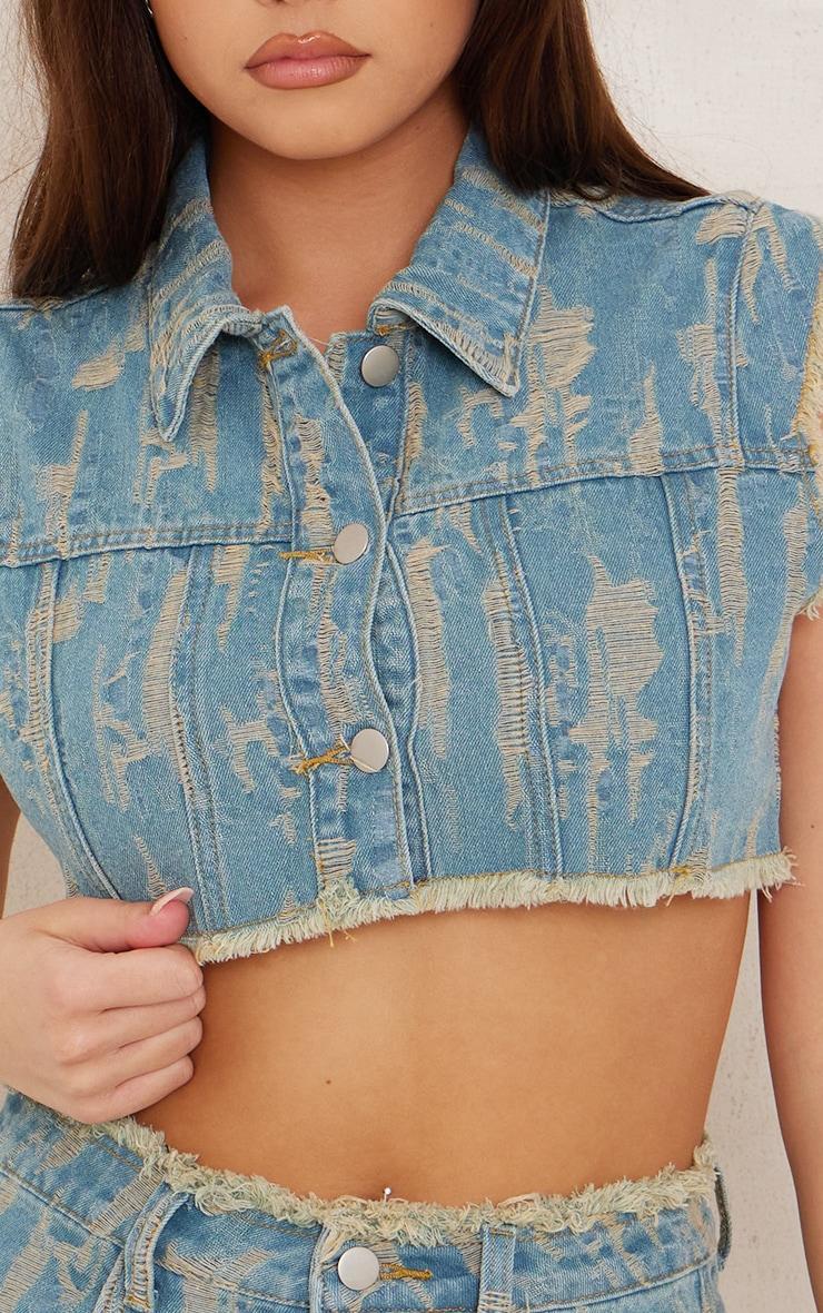 Vintage Wash Distressed Button Up Crop Vest Product Image