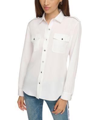 Karl Lagerfeld Paris Womens Epaulette Button Up Shirt Product Image