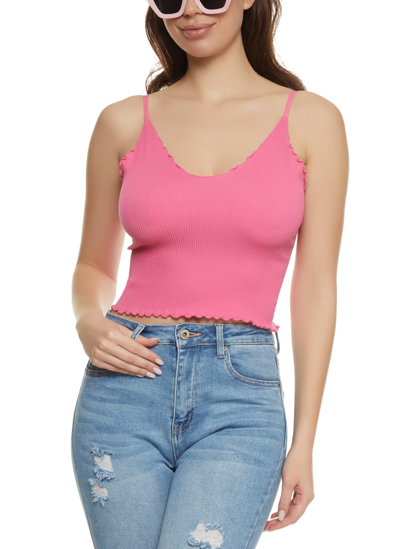 Womens Ribbed Knit Lettuce Edge Seamless Cami Product Image