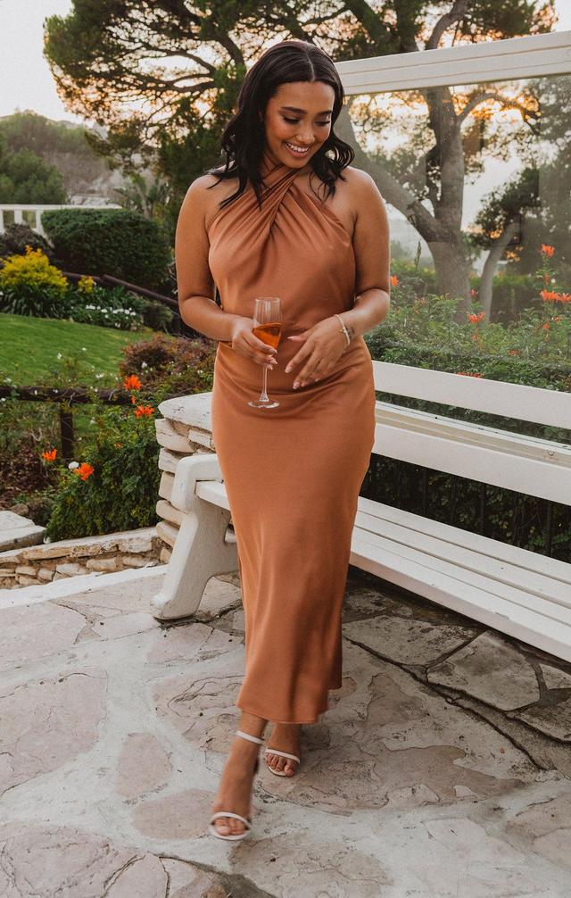 Jasmine Halter Midi Dress ~ Copper Luxe Satin Product Image