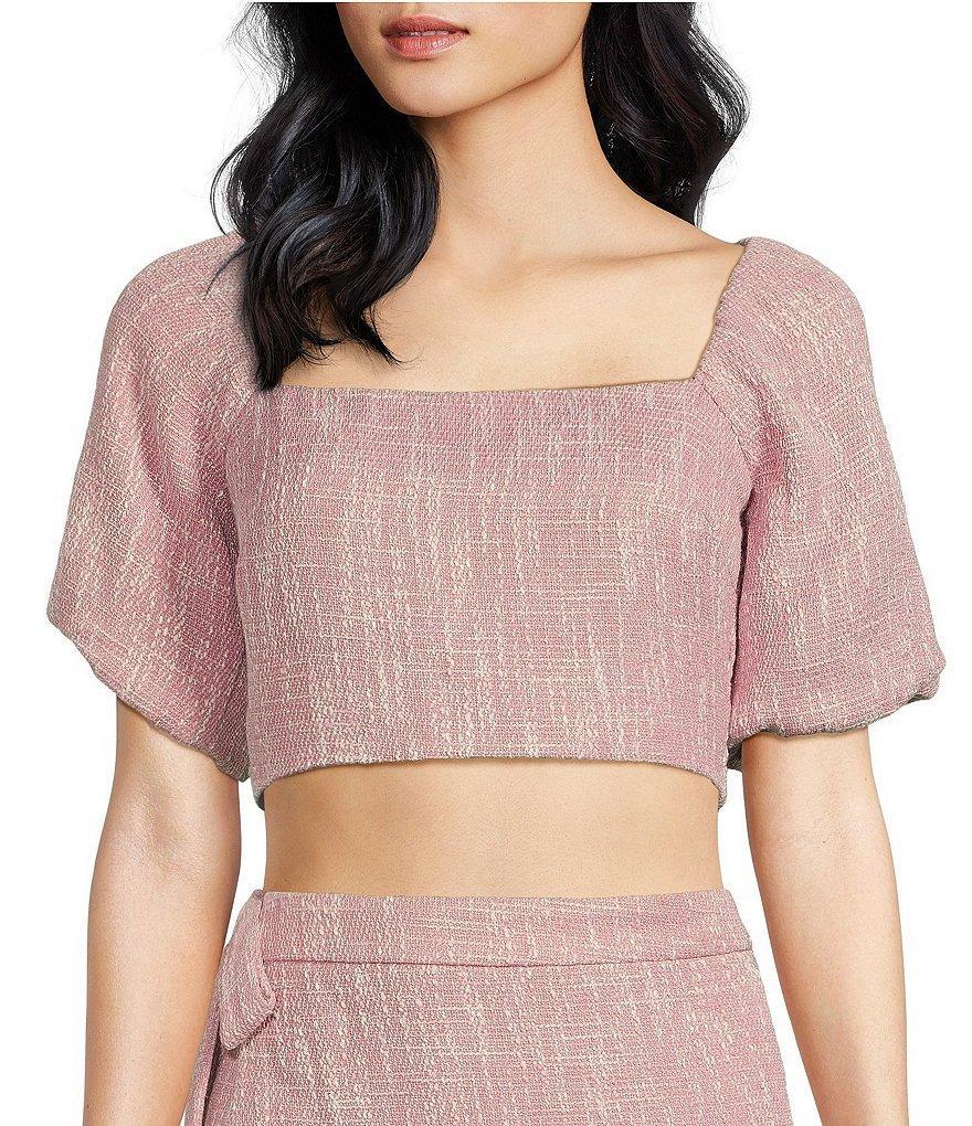 Lucy Paris Vanessa Square Neck Short Puff Sleeve Tie Back Cropped Top Product Image