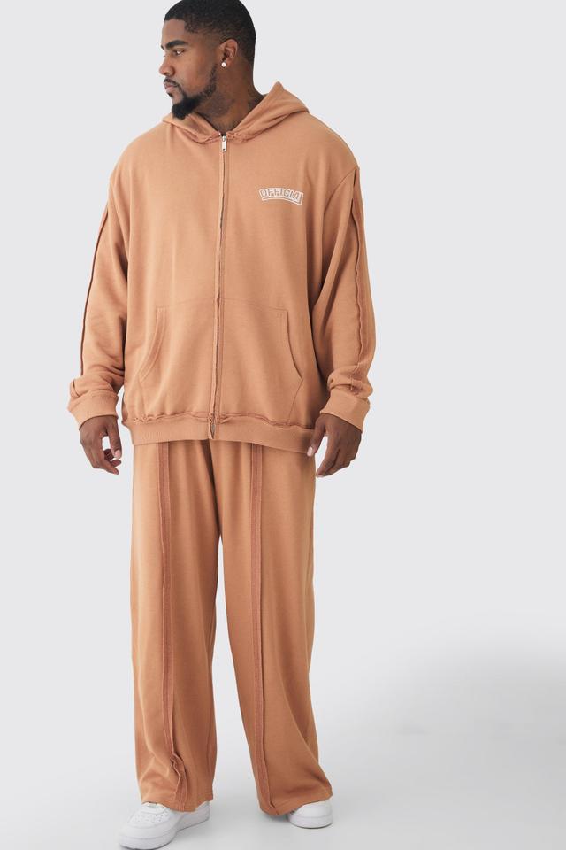 Plus Oversized Zip Applique Raw Seam & Wide Fit Sweatpants Tracksuit | boohooMAN USA Product Image