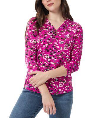 Jones New York Womens Printed Moss-Crepe 3/4-Sleeve Top Product Image