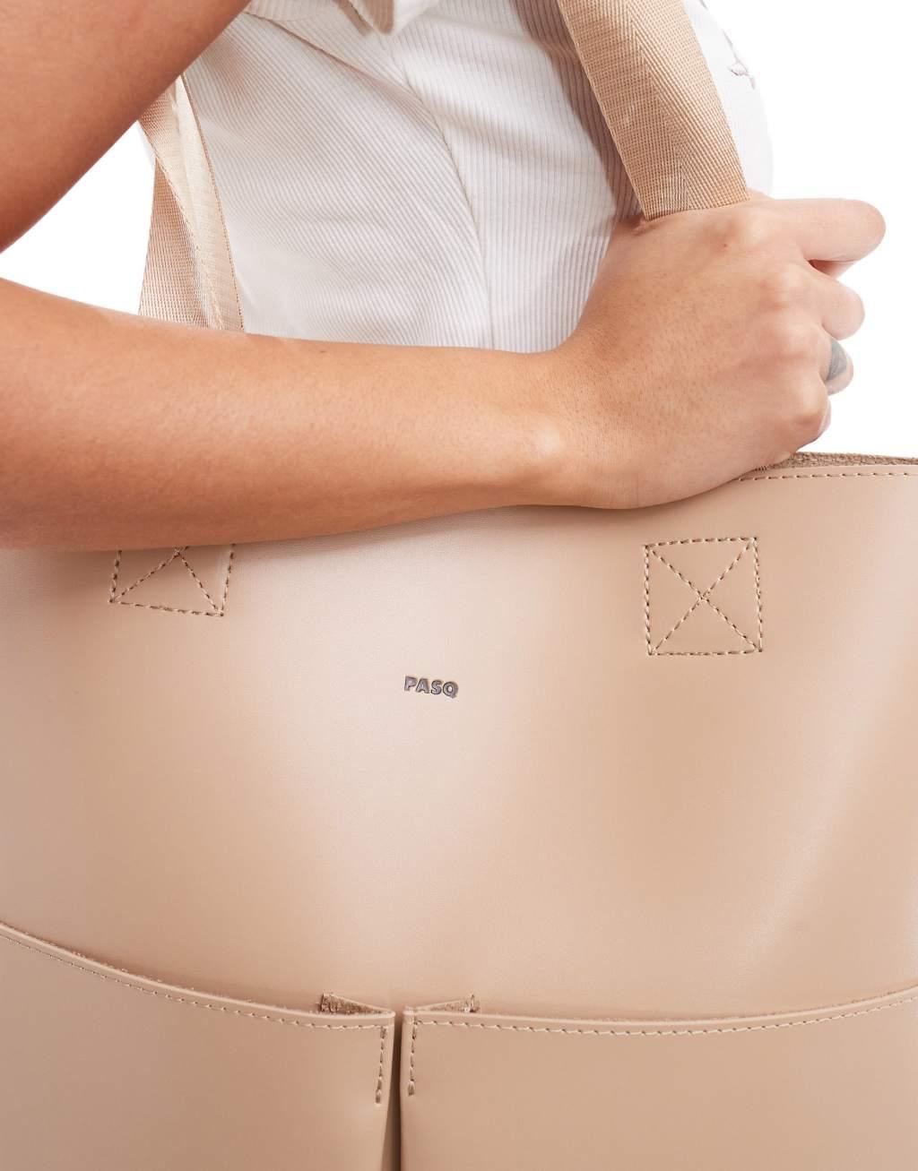 PASQ two-pocket tote bag with removable pouch in taupe Product Image