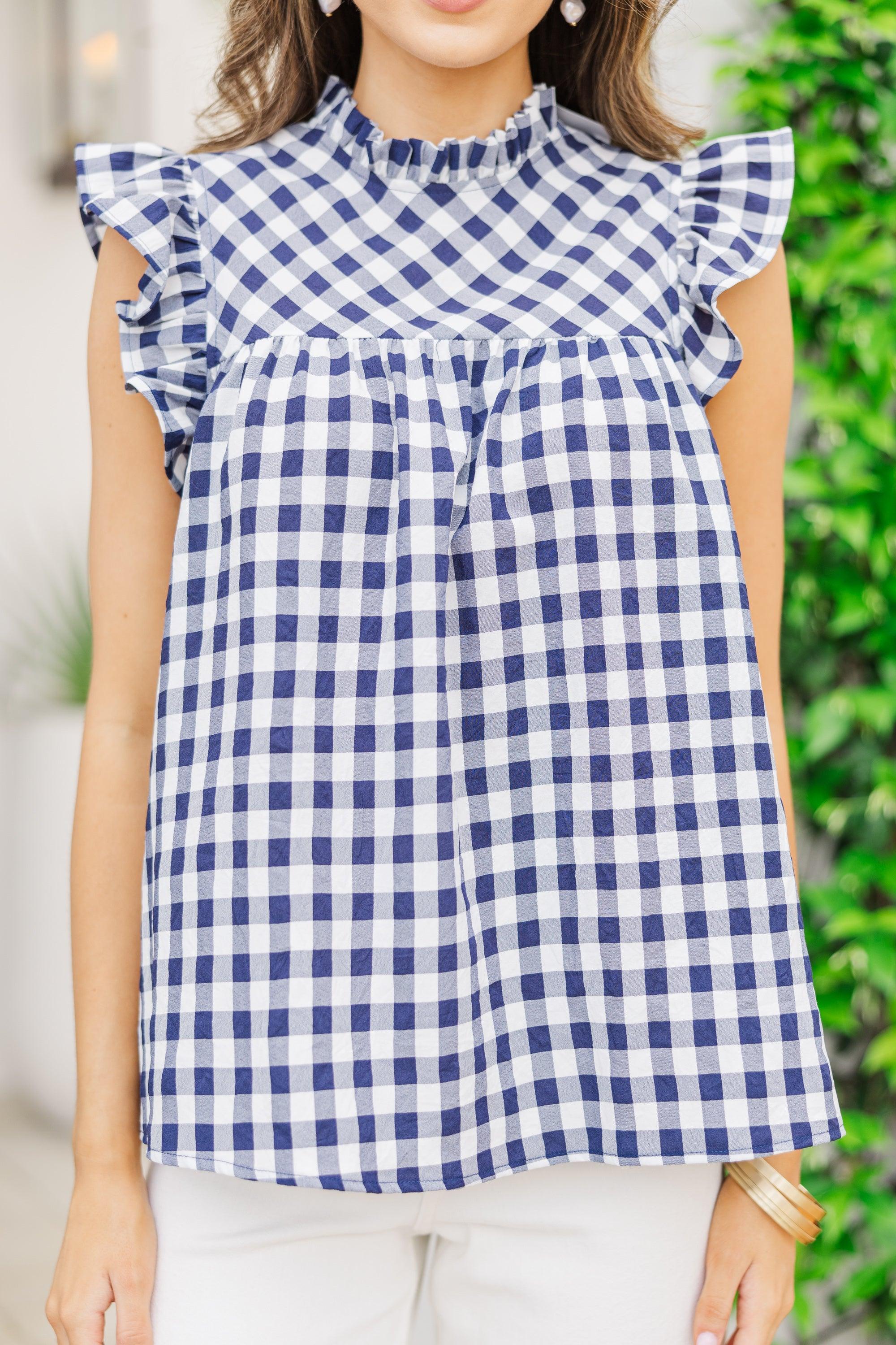 What You Want Navy Blue Gingham Blouse Female Product Image