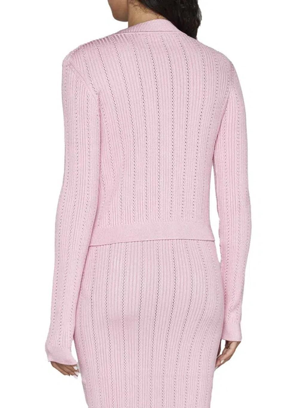 Cropped Knit Cardigan In Pink Product Image