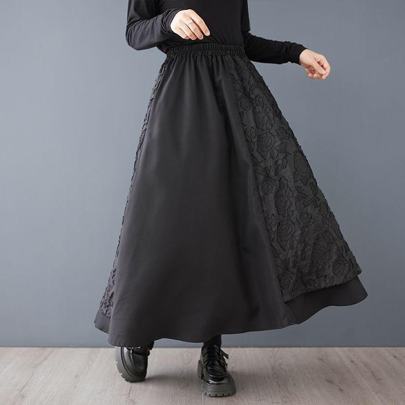 High Rise Floral Asymmetrical Maxi A-Line Skirt Product Image