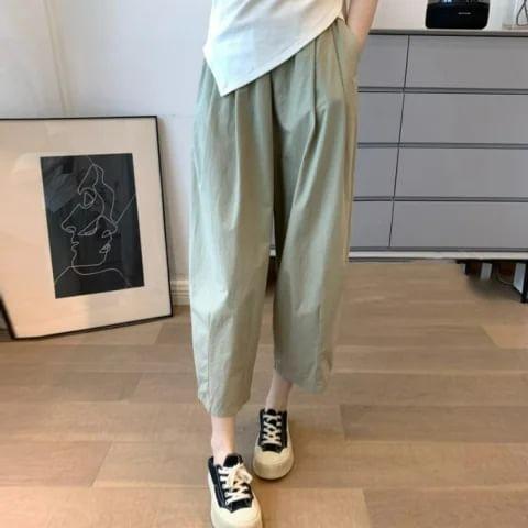 High Rise Plain Cropped Harem Pants Product Image