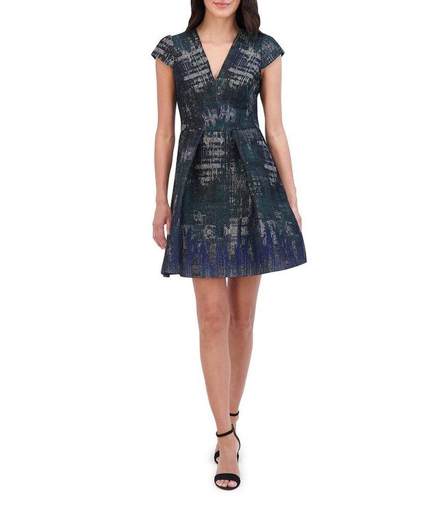 Vince Camuto Jacquard V Neck Cap Sleeve Dress Product Image