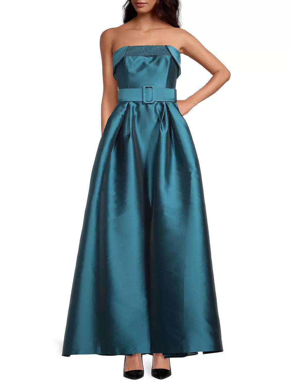 Ceri Strapless Belted Satin Gown Product Image