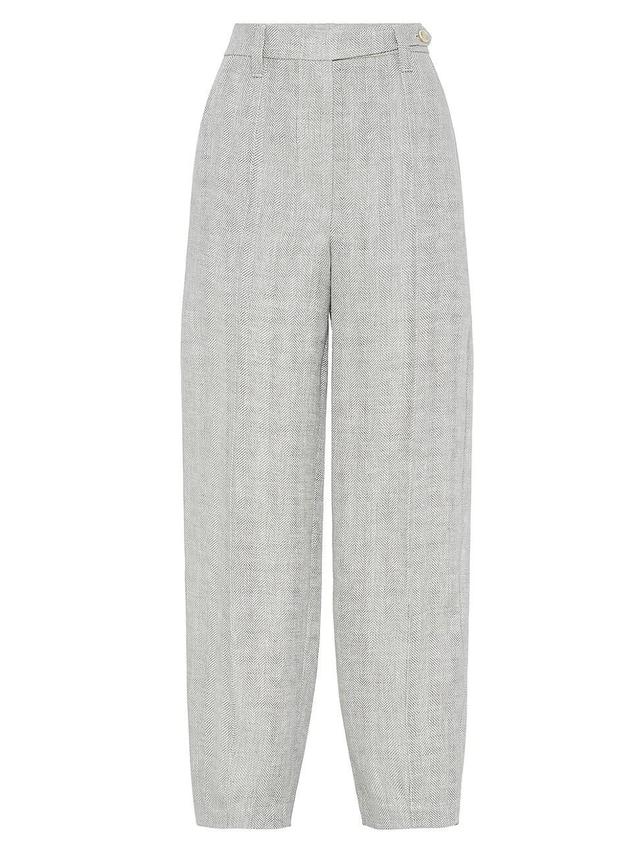 Womens Irish Linen Chevron Curved Trousers Product Image