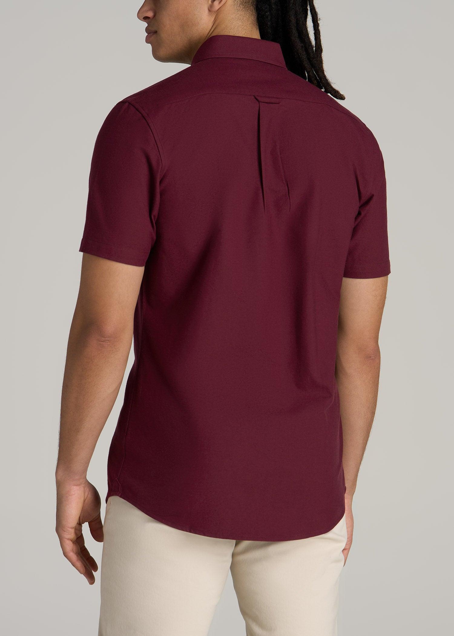 Short Sleeve Oxford Button Shirt For Tall Men in Dark Cherry Product Image