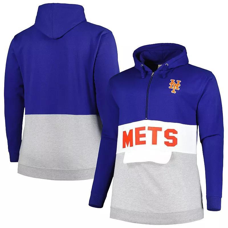 Mens Royal/White New York Mets Big & Tall Fleece Half-Zip Hoodie Product Image