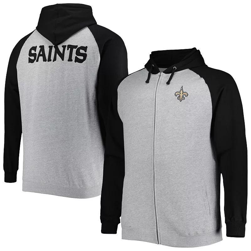 Mens Heather Gray New Orleans Saints Big & Tall Fleece Raglan Full-Zip Hoodie Jacket Product Image