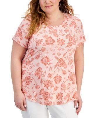 Plus Size Floral Print Short-Sleeve Top, Created for Macy's Product Image