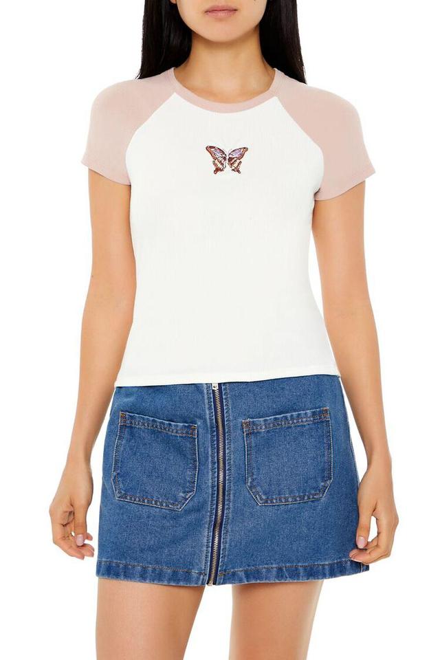 Embroidered Butterfly Raglan Tee | Forever 21 Product Image