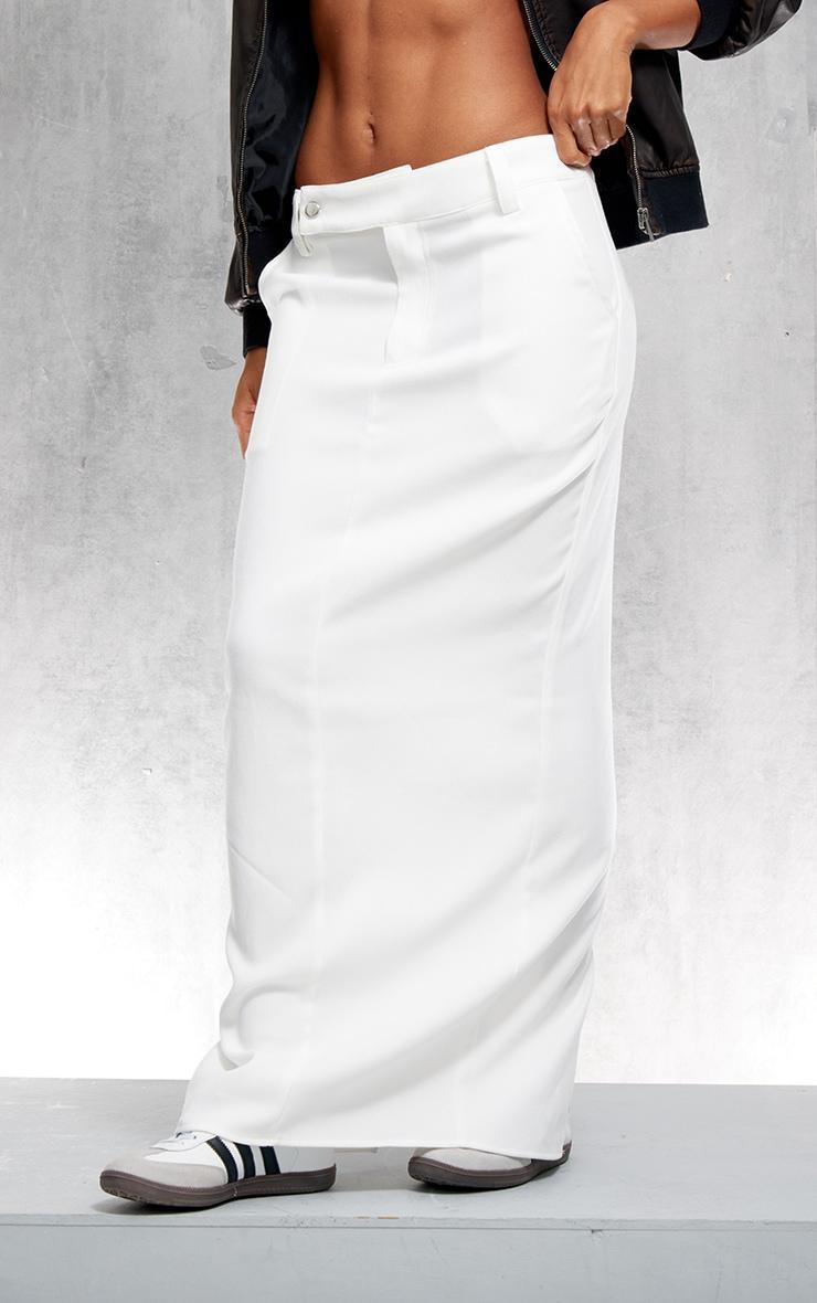 Cream Soft Twill Blend Split Back Tailored Maxi Skirt Product Image