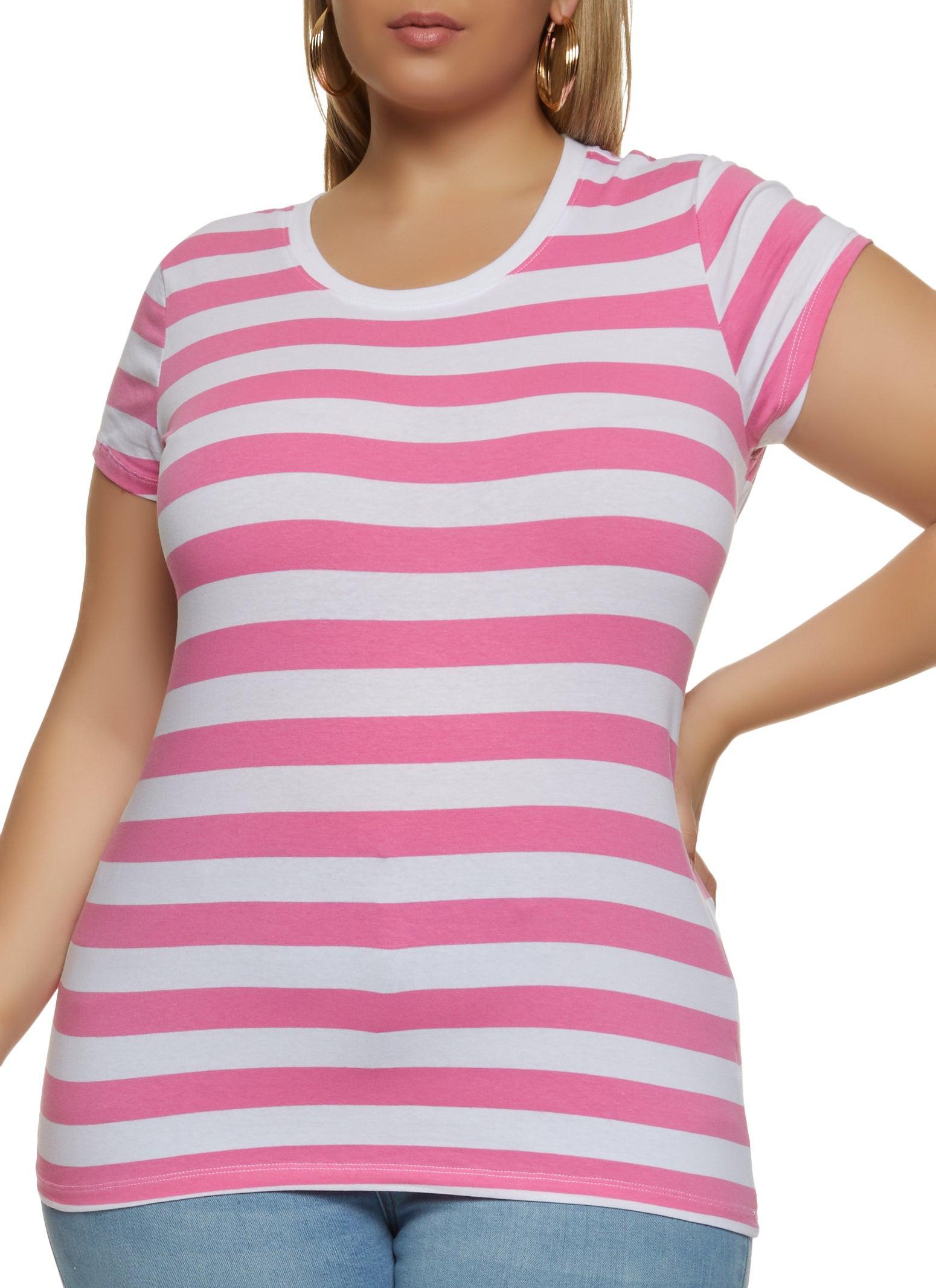 Womens Plus Size Striped Crew Neck Tee Product Image