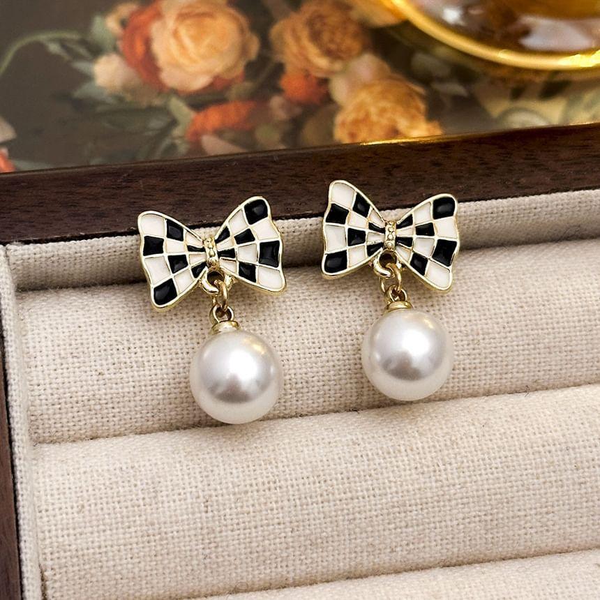 Plaid Bowknot Ball Drop Earring Product Image