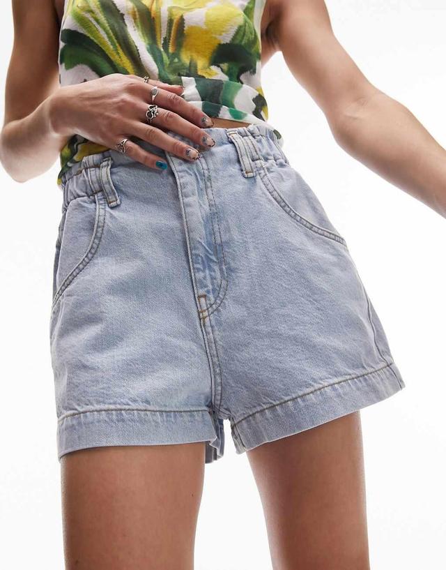 Topshop denim elastic waist short in bleach Product Image