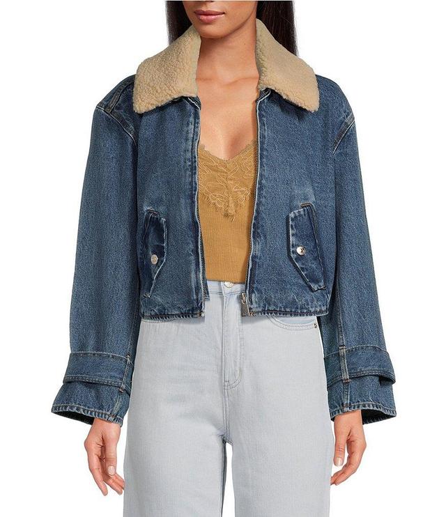 Sam Edelman Mesa Crop Collar Long Sleeve Denim Jacket Product Image