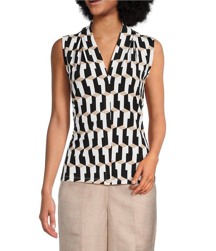 Calvin Klein Petite Size Knit Geometric Print V-Neck Sleeveless Cami Product Image