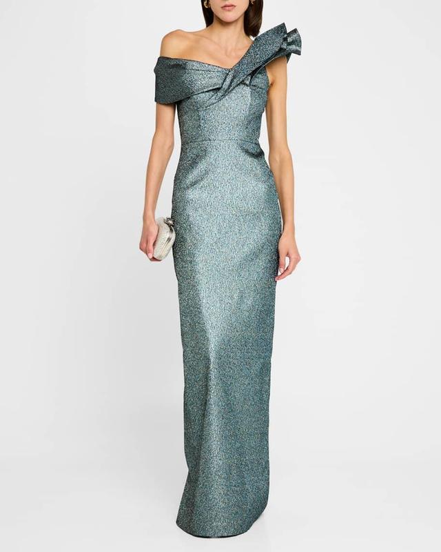 One-Shoulder Metallic Jacquard Column Gown Product Image