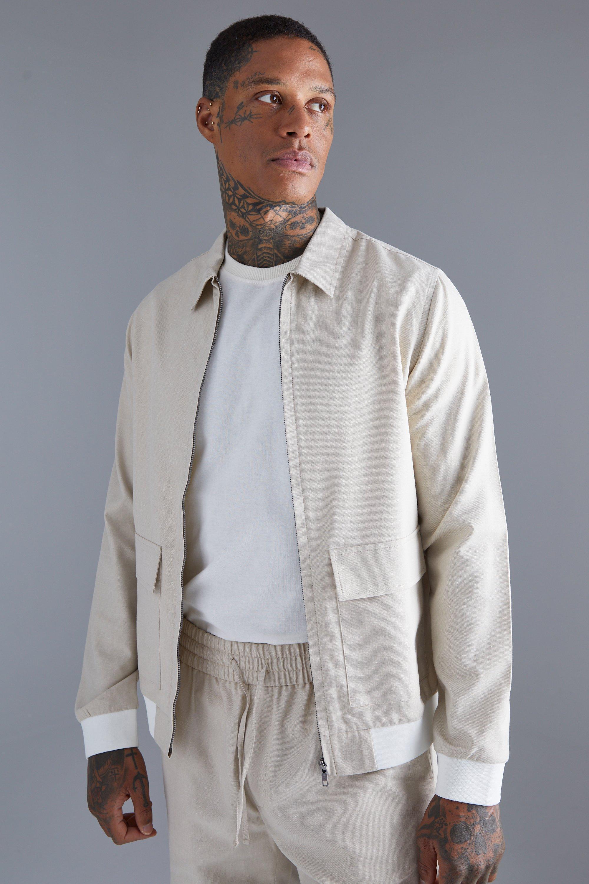 Linen Harrington | boohooMAN USA Product Image