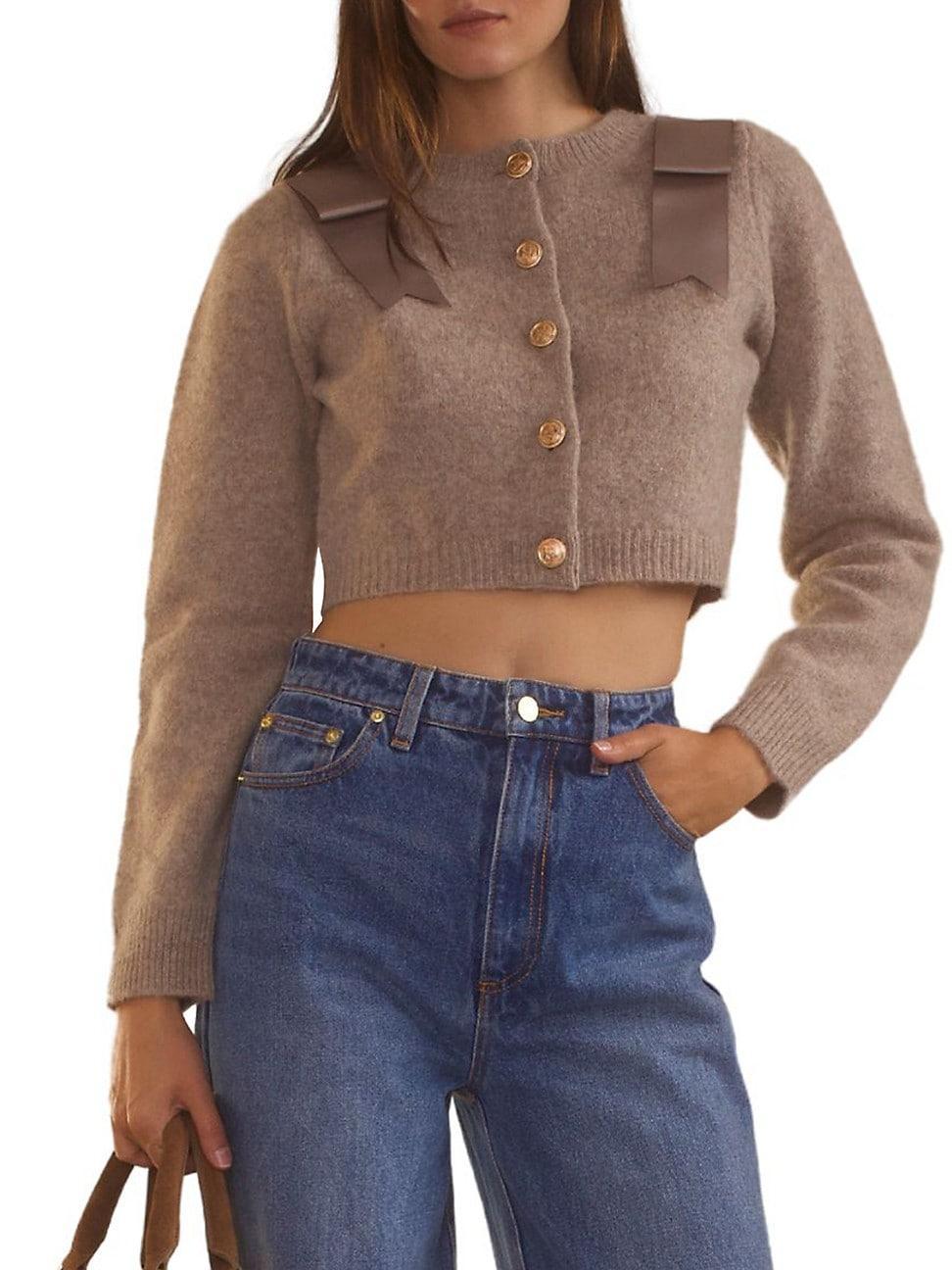 Womens Wool Bow Cropped Crewneck Cardigan product image