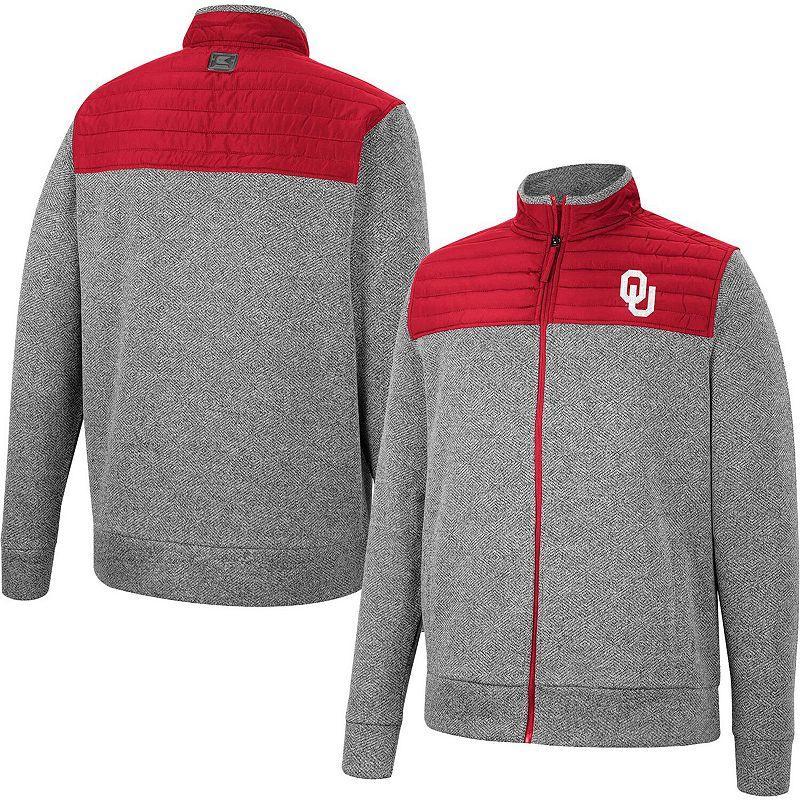 Mens Colosseum Gray/Cardinal Oklahoma Sooners Putter Herringbone Full-Zip Jacket Product Image