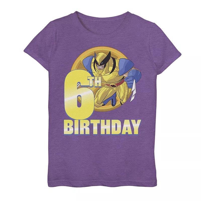 Girls 7-16 Marvel X-Men Wolverine 6th Birthday Badge Graphic Tee, Girls Purple Grey Product Image